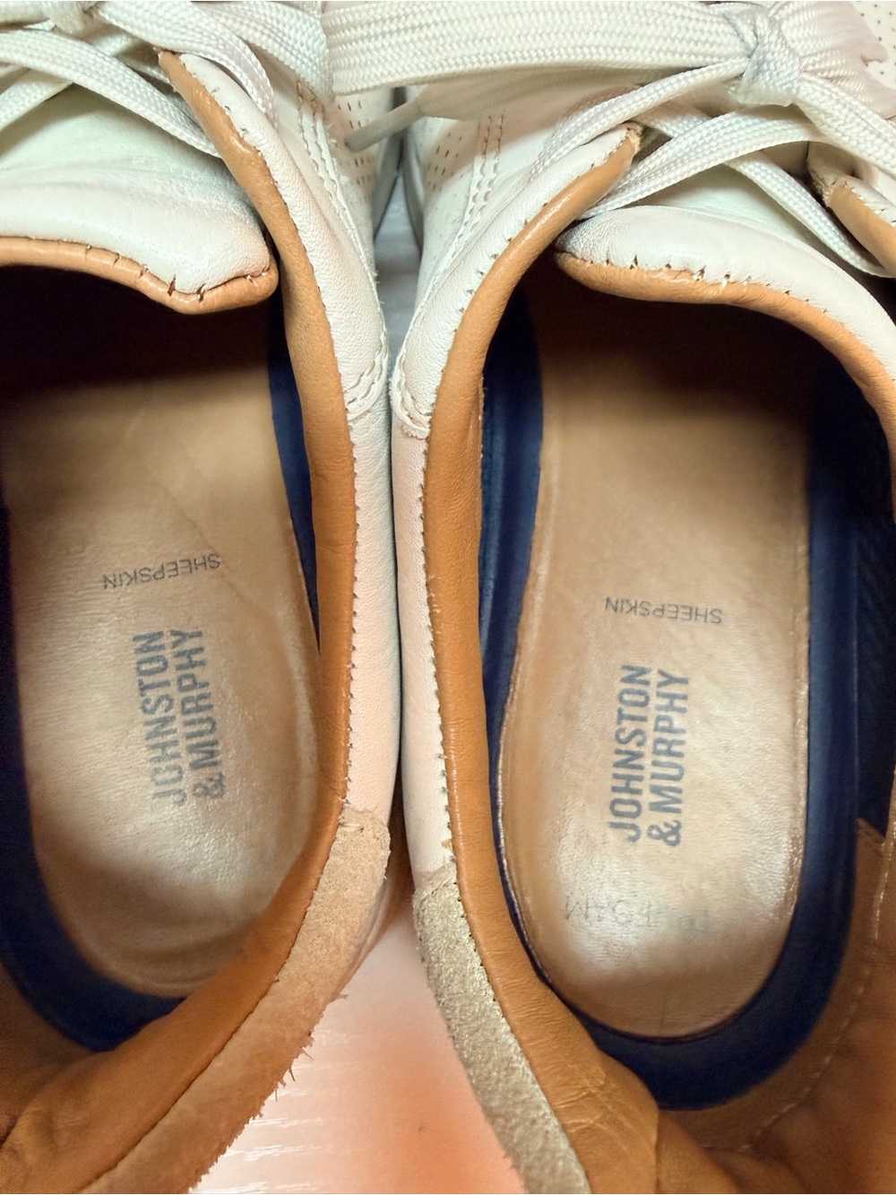Johnston & Murphy White Leather Sneakers Anders Perfed U-Throat.
